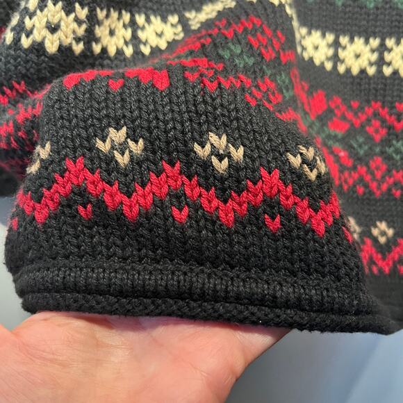 VTG Eddie Bauer Sweater Navy Red Nordic Fair Isle Cotton Chunky Pullover Knit XS - Picture 3 of 7